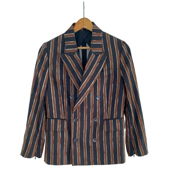 GOLDEN GOOSE Women's Blazer Double-Breasted Alpaca Blend Black Brown Striped XS - Picture 2 of 10